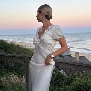 Stone Cold Fox White Silk Lace Slip Dress Lauren Gown Mini (sample sale version)